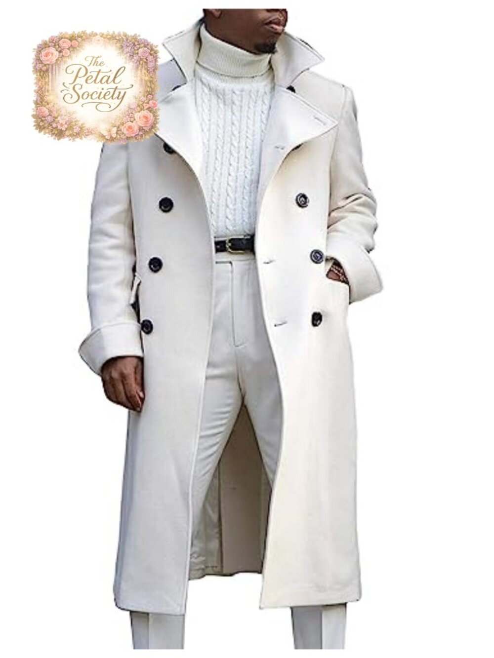 Men's Wool Blend Pea Coat Double Breasted Long Overcoat